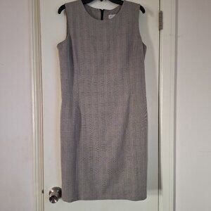 Larry Levine Classic Sleeveless Sheath Gray Herringbone Size 14